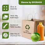EKOBAGS SIENNA 100 | 12x8x13 inches, Kraft Paper Gift Bags with Handles | 115 GSM Brown Paper Bags for Small Business, Shopping & Party Favors | Recyclable | Holds up to 20.3L/10 lbs