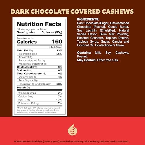 Dark Chocolate Covered Cashews 2-Pound Bag | Bulk Dark Chocolate Nuts | Coated Roasted Cashews for Snacking, Gifting, Office Candy Jars & Dessert Boards