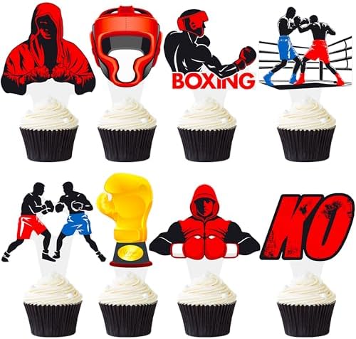 C L cooper life 48pcs Boxing Cupcake Toppers Boxing Birthday Party Decorations Red Boxing Cupcake Toppers decorations for Gloves Sports Boxing Party Fight Wrestler Baby Shower Supplies