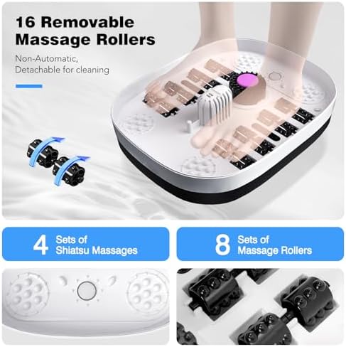 KNQZE Collapsible Foot Spa Bath with Heat & Remote Control, Bubble Massage, Temperature Control, Red Light, Timer, 16 Rollers & Pumice Stone for a Soothing Spa Experience