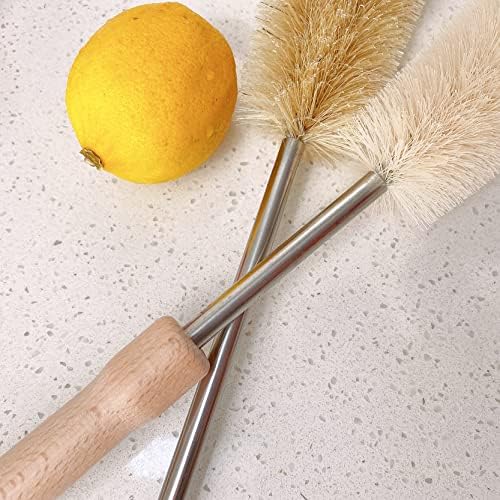 24 inch Long Handled Brush for Cleaning (1 Nylon, 2 Bristle), Beech Wood Handle, Extra Long Bottle Brush with Lengthened Stainless Steel Pole, for Tall Bottle, Gallon Water Jug, Big Vessels