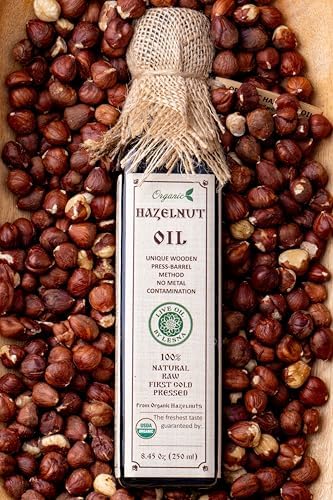 Raw Organic Hazelnut Oil, Cold-Pressed in Wooden Barrels – 8.45 fl oz (250 ml) | Unrefined, Non-GMO, No Preservatives | Culinary & Cosmetic Use