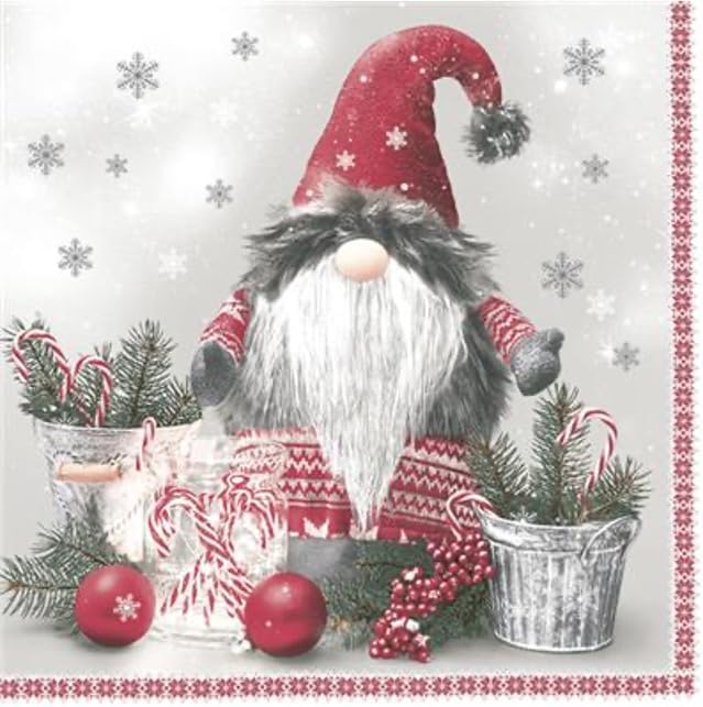 Gnome Napkins SCANDINAVIAN GNOME 40pcs Christmas Paper Napkins, Christmas Paper Luncheon Napkins, Christmas Paper Napkins for Decoupage, Vintage Christmas Napkins