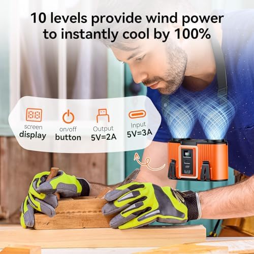 24000mAh Portable Waist Fan, Dual Waist Fan, USB Rechargeable Clip On Belt for Working, Dual Air Ducts Motors, 10 Speeds & 40H, Wearable Neck Fan Cooling for Camping, Outdoor, Travel (Orange)