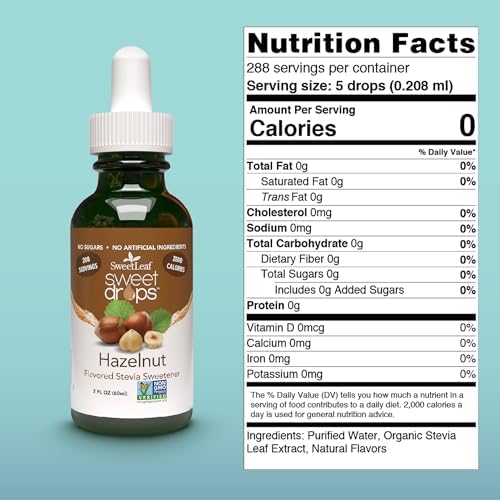 SweetLeaf Sweet Drops - Flavored Stevia Liquid Sweetener, Organic Stevia Extract, Zero Calories, Gluten Free, Keto Friendly, Non GMO, Natural Flavor, Sugar Alternative - Hazelnut, 2 Fl Oz (Pack of 1)