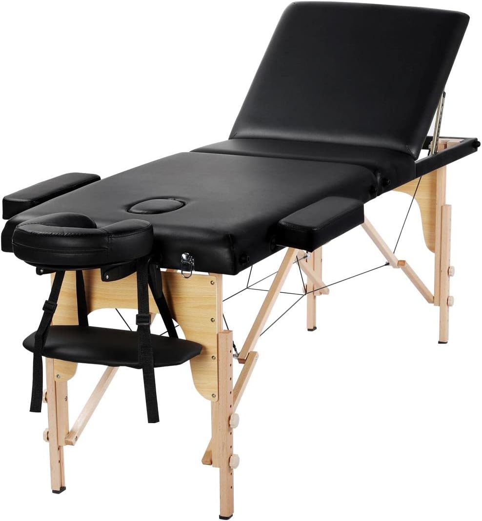 Yaheetech Massage Tables Portable Adjustable Massage Bed Foldable Spa Lash Table 3 Folding 84 Inch Salon Facial Bed with Non-Woven Bag, Black