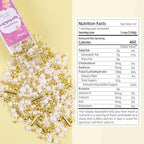 White Deluxe Gold Sprinkles for Cake Decorating 4.23ounce - Sugar Mix Contains Star & Pearl Sprinkles for Cupcake Toppers, Ice Cream, Candy, Cookie Decorations - Holiday Party Supplies