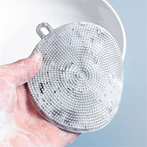 4PCS Silicone Dish Scrubber, Multipurpose Round Silicone Sponges Reusable Dish Brush Dish Brush for Kitchen Dish Dishes Fruits Vegetables(Gray+White)