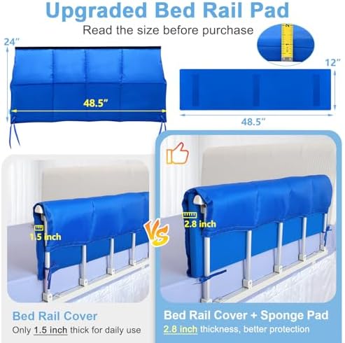 Bed Rail Pads, Hospital Rails Covers Bed Bumpers Adults Padding Side Rails Padded, Bed Railing Foam Pads Rail Cover for Elderly Safety