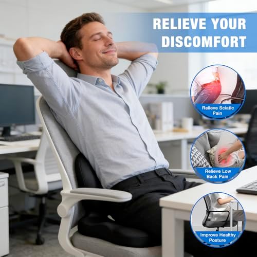 Seat Cushion with Back Support,Cooling Gel & Memory Foam Lumbar Support Pillow for Office Chair,Ergonomic Office Chair Cushions for Sciatica Pain Relief,Gel Seat Cushions for Car,Office,Desk