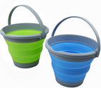 SAMMART 5.5L (1.4 Gallon) Collapsible Plastic Bucket - Foldable Round Tub - Portable Fishing Water Pail - Space Saving Outdoor Waterpot (Marine Blue & Grass Green, 2)