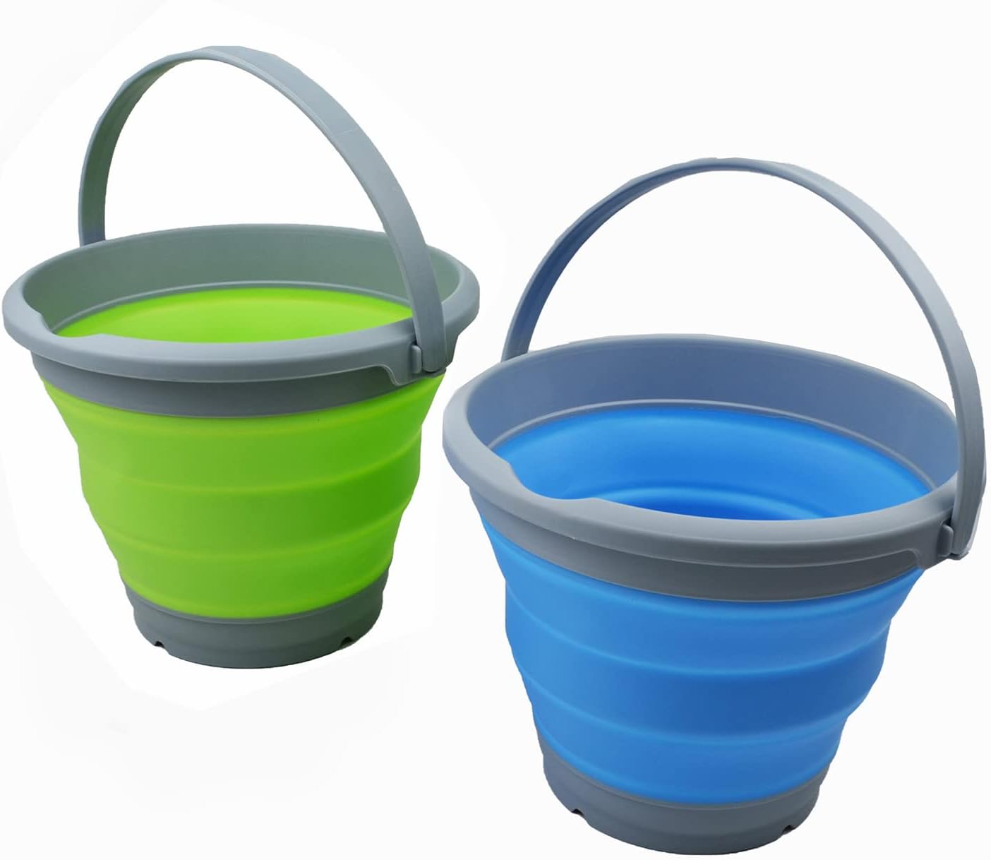 SAMMART 5.5L (1.4 Gallon) Collapsible Plastic Bucket - Foldable Round Tub - Portable Fishing Water Pail - Space Saving Outdoor Waterpot (Marine Blue & Grass Green, 2)