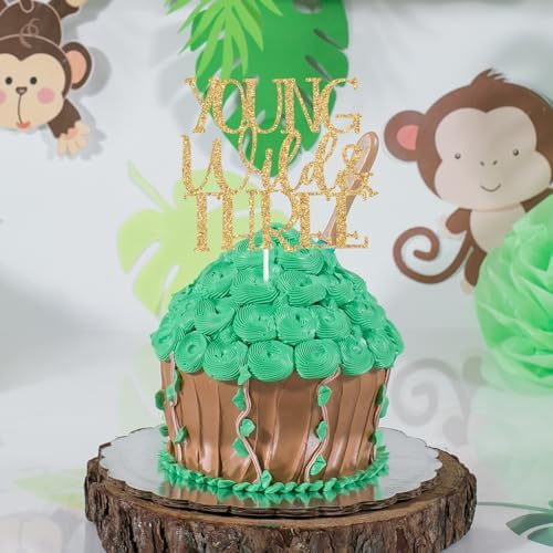 Young Wild and Three Cake Topper, Jungle 3rd Birthday, Happy 3rd Birthday Party Decorations Supplies