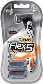 BIC Flex 5 Hybrid Men's 5-Blade Disposable Razor, 1 Handle and 4 Cartridges