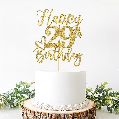 Gold Glitter Happy Birthday Cake Topper, Funny Party Supplies (29th Birthday, Gold Glitter)
