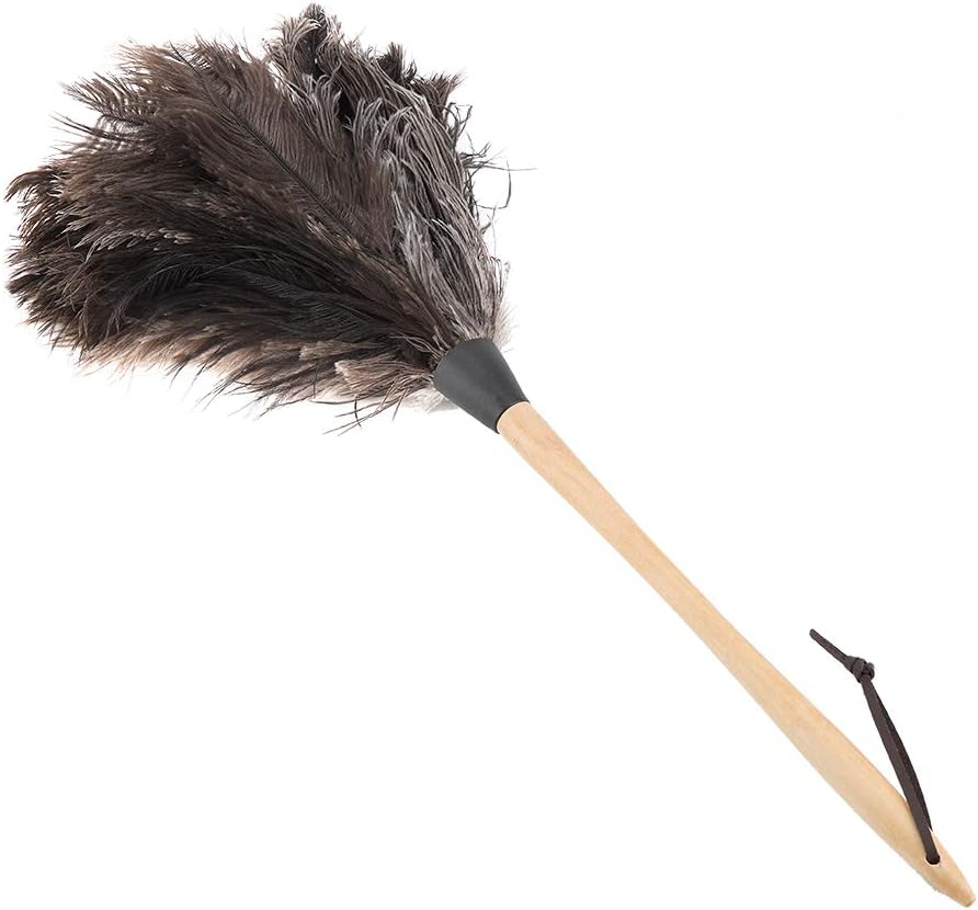 Duster, Handmade Washable Non-electrostatic Ostrich Feather Duster with Wooden Handle Household for Housewife