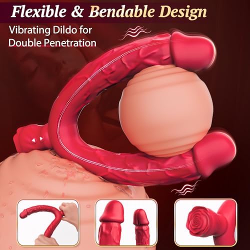 Double Dildo Sex Toys - G-spot Vibrator Double Sided Ended Lesbian Sex Toys for Couple with 10 Vibrating Modes, Long Realistic Strapless Dildo for Anal Pegging Play, Adult Rose Toys for Women Gay
