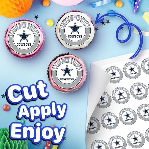 30 x Edible Cupcake Toppers – Dallas& Football Themed Collection of Edible Cake Decorations | Uncut Edible on Wafer Sheet