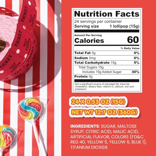 24 Circus Rainbow Lollipops Individually Wrapped, Bursting with Fruity Flavor, Great Swirl Lollipops for Kids Birthday Parties, Party Favor Candy and Cake Toppers, By 4YoreElves (Pack of 24)