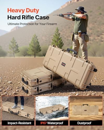 VEVOR Rifle Case, Rifle Hard Case with 4 Layers Fully-protective Foams, Lockable Hard Gun Case with Wheels, IP67 Waterproof & Crushproof, for Rifles or Shotguns