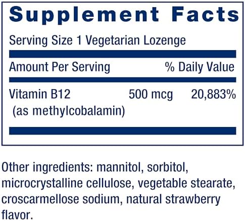 Life Extension Vitamin B12 Methylcobalamin 500mcg - Vitamin B12 Supplement for General Energy and Brain Health - Sugar Free Vegetarian Lozenges Dissolve in Your Mouth - Once Daily - 100 Count