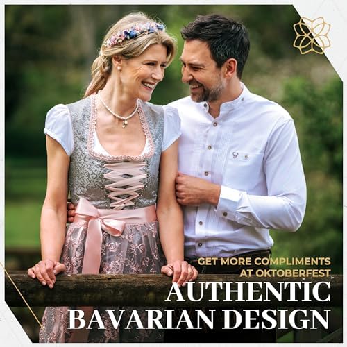 BAVARIA TRACHTEN Women's Authentic German Oktoberfest Dirndl Dress - Silver Rose, Large