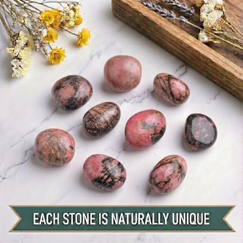 Super Large Polished Rhodonite Healing Crystal Stone – 1 Pc 1.2" Worry Stone for Anxiety, Pocket Palm Gemstone, Handpicked Natural Tumbled Rock for Meditation, Reiki, Chakra, Home Decor
