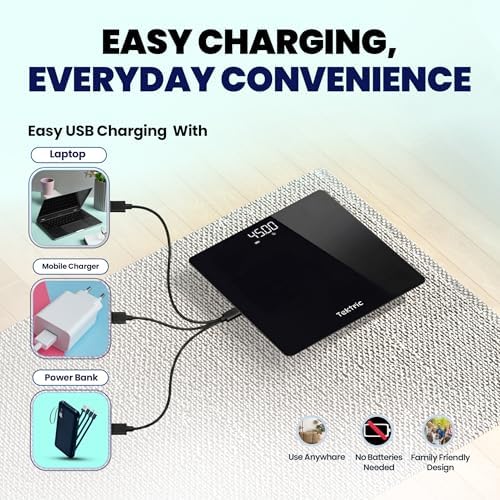 Digital Bathroom Scale for Body Weight - Rechargeable Weight Scale for People with LED Display, KG/LB, 400 lb Capacity, Step-On Technology, Highly Accurate