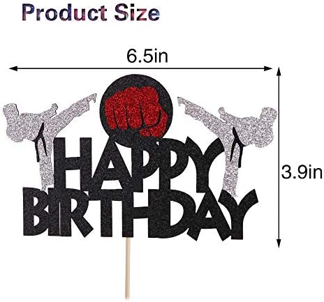 Anxdh karate cake top hat, taekwondo theme cake top hat, karate happy birthday party supplies sparkling black decoration