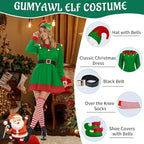 6Pcs Womens Christmas Elf Costume Adult Santa Helper Costume Christmas Dress Accessory for Xmas Fancy Outfit Party