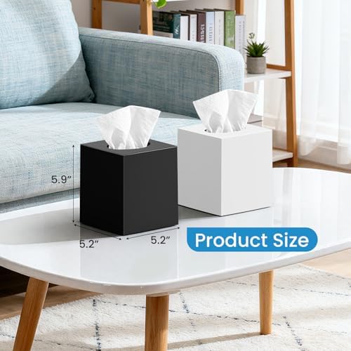 2 Pack Tissue Box Cover Black, Square Acrylic Tissue Holder, Decorative Facial Tissue Box Vessel Cube Paper Organizer Dispenser for Bathroom Office, Night Stand, Desk, Car, Vanity, Countertops