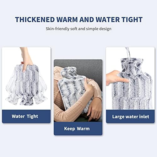 samply Hot Water Bottle - 2L Hot Water Bag with Furry Cover, Light Blue