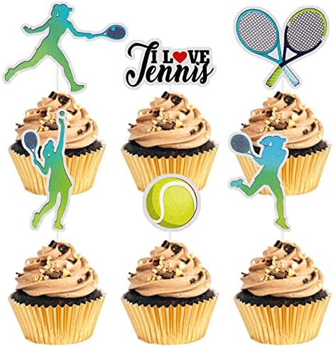 Femade Tennis Collection Cupcake Toppers,Trophy,Tennis,I Love Tennis Sign, Funny Kit Ball games Cupcake Toppers, Sport Theme Party Supplies.18 Pcs