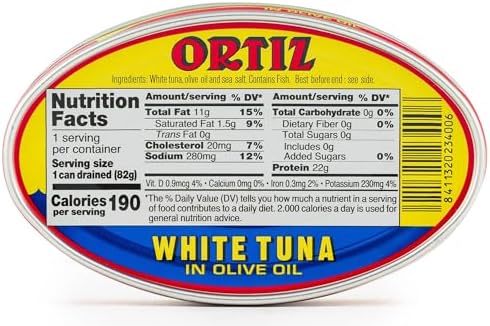 Ortiz White Tuna in Olive Oil, Fresh Tender Slices, Spanish Wild Caught Tuna, High in Protein and Omega 3 Fats, Excellent in Salad, Pasta or Sandwiches - No Need to Add Mayo, 3.95oz Can (Pack of 12)