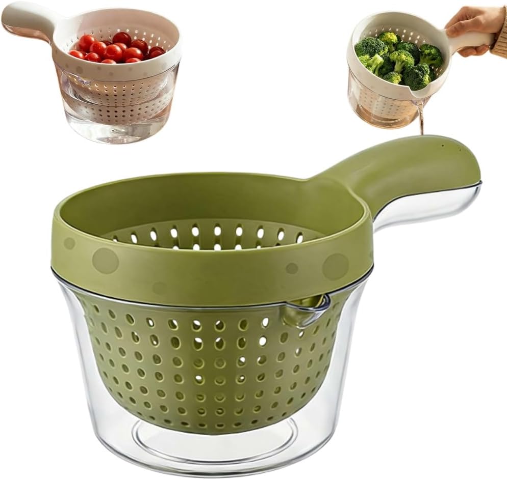 Kitchen Dual-Layer Draining Basket with Handle,Kitchen Strainer Colander Bowl Set,Fruit Washing Bowl with Strainer,Double Drain Plastic Fruit Washing Bowls,for Vegetables Berry Tomato Grape