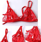 Women's Bra and Panty Set 2 Piece Sexy Lace Babydoll Lingerie Self Tie Bra and Strappy Panty Thong for Wedding Travel