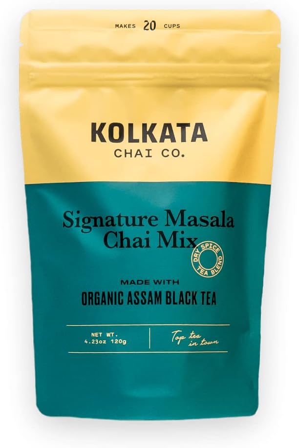Kolkata Chai Signature Masala Chai mix, 100% Organic Black Tea, Makes 20 cups, Premium loose leaf tea and spice blend, All Natural, 4.23 oz