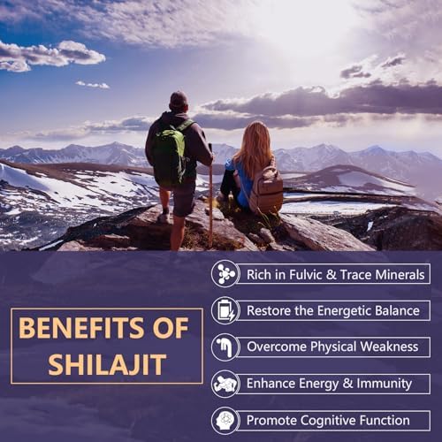 2000 MG Shilajit Supplement,Shilajit Resin Organic,Shilajit Capsules,100% Pure Shilajit with 85+ Trace Minerals & 60% Fulvic Acid,Boost Energy & Immunity,Vegetarian,Natural,60 Capsules