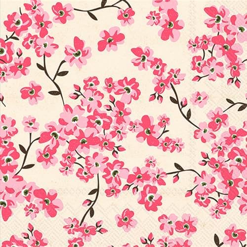 IHR Ideal Home Range Party Napkins Disposable 3-Ply Paper Lunch Napkin Pack, 6.5" x 6.5", Cherry Blossoms Pattern, 20-Count