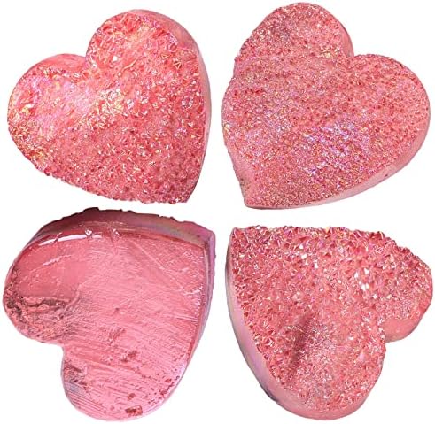 Nupuyai Titanium Coated Stone Crystal Cluster Specimen Heart Shaped Stone Natural Rock Quartz Decor for Home Desk, Red