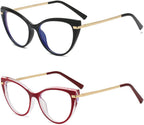 LJCZKA Blue Light Blocking Glasses Women Anti Eye satrain Computer Cat eye Eyeglasses Cateye Clear Frame