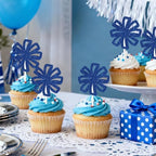 36PCS Cheerleader Cupcake Toppers Glitter Blue Cheerleading Birthday Party Decorations Gymnastics Snowflake Flower Ball Cheer Cake Pick for Girls Women Birthday Baby Shower Party Favors Supplies