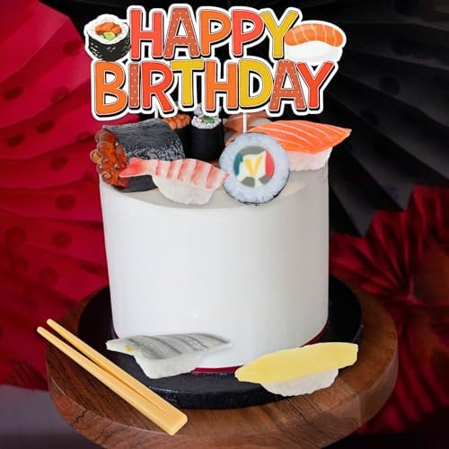 Sushi Theme Cake Decorations - Sushi Chopsticks Cake Figurines Cupcake Toppers Dessert Picks, Sushi Food Theme Birthday Party Celebration Photo Props
