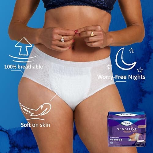 TENA Sensitive Care Overnight Incontinence Underwear for Women, Bladder Control, Postpartum, XL, 14 Count (Waist size 39in-52in)