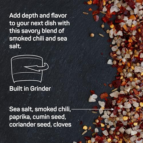 Papa Palermo Smoked Chili Pepper Sea Salt Seasoning with Grinder, Kosher, All Natural, No Additives, 7.2oz