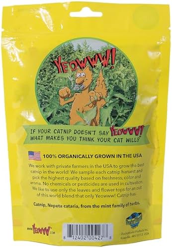 Yeowww! Organically Grown Catnip for Cats - 2oz Pouch - Premium Leaves & Flower Tops - No Fillers - Chemical-Free - Grown in the USA