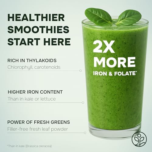 Organic Spinach Powder from Whole Leaf 5 Ounce Bag USDA Certified - Antioxidant Rich Smoothies Fresh Freeze Dried Spinach Leaves Extract for Immune Support - Espinaca Rich In Beneficial Thylakoids