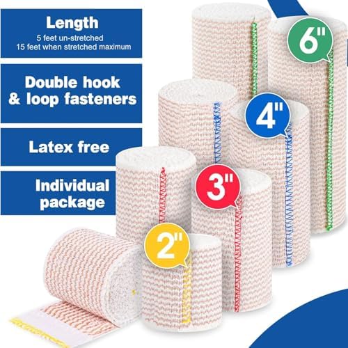 AZEN Premium 8 Pack Elastic Bandage Wrap (2x2", 2x3", 2x4", 2x6"), Compression Wrap Bandage for Legs, Ankle, Knee, Tummy, Body, Latex-Free, Lymphedema Wraps for Legs