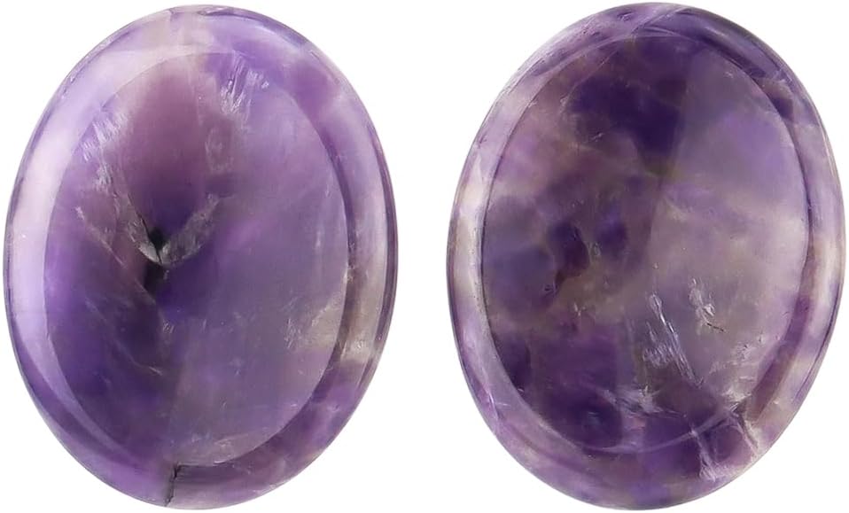2PCS Thumb Worry Stone Natural Chakra Crystals Healing Stones Energy Stone for Anxiety, Stress, Calm Stripe Meditation (Amethyst)
