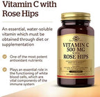 Solgar Vitamin C 500 mg with Rose Hips, 250 Tablets - Antioxidant & Immune Support - Overall Health - Supports Healthy Skin & Joints - Non GMO, Vegan, Gluten Free, Dairy Free, Kosher - 250 Servings
